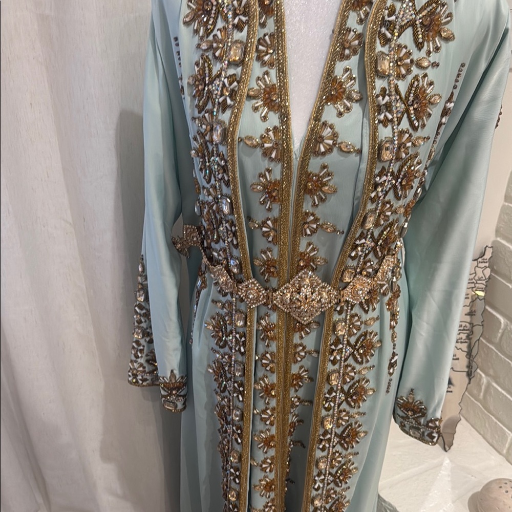 Embellished Light Mint Wedding Dress with Gold Beading